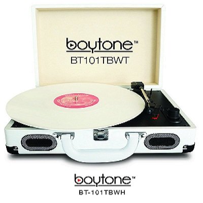 Boytone BT-101TBWT Turntable Portable Suitcase Style Belt-Drive 3-speed with FM Radi