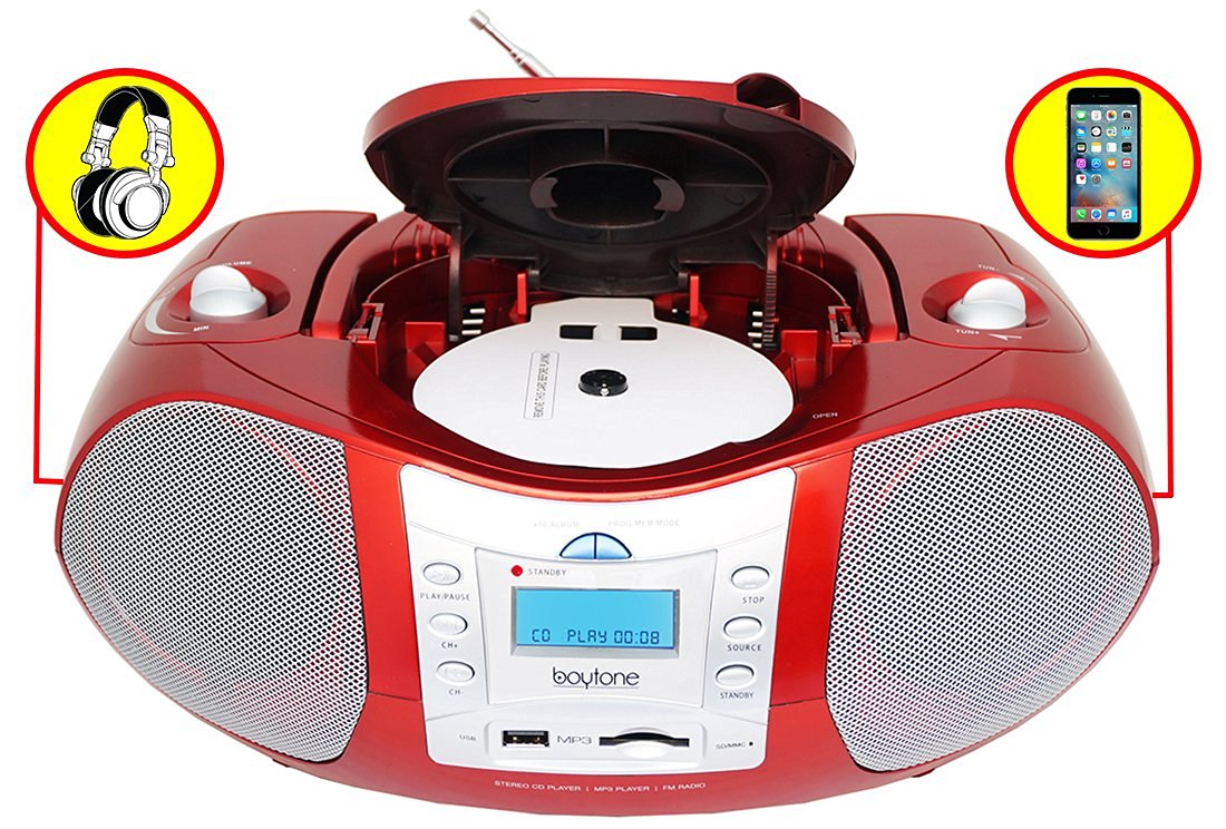 Boytone BT-6R CD Boombox Red Metallic color Edition Portable Music System with CD Pl