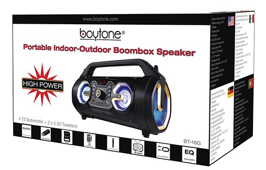Boytone BT-16G Portable Bluetooth Boombox Speaker, Indoor/Outdoor 2.1 Hi-Fi Cylinder Loud Sound Built-in 5"