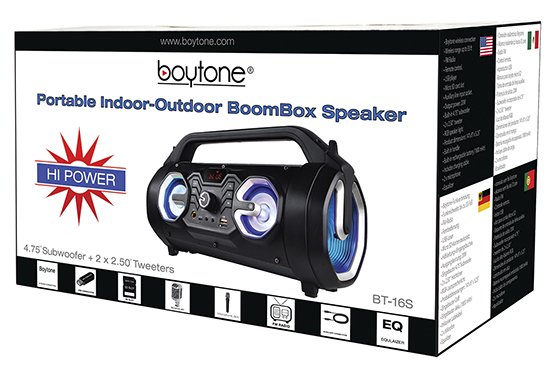 Boytone BT-16S Portable Bluetooth Boombox Speaker, Indoor/Outdoor 2.1 Hi-Fi Cylinder Loud Sound Built-in 5"