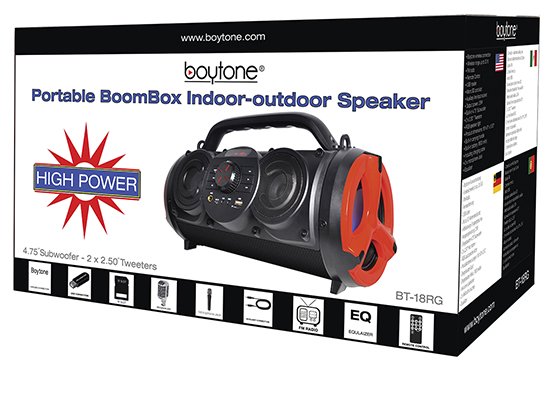 Boytone BT-18RG Portable Bluetooth Boombox Speaker, Indoor/Outdoor 2.1 Hi-Fi Cylinder Loud Sound Built-in 5\"