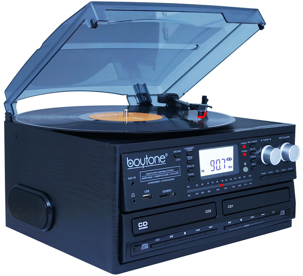 Boytone BT-29B, Bluetooth Dual CD Player and Recorder CD2 to CD1, AM/FM Radio Turnta