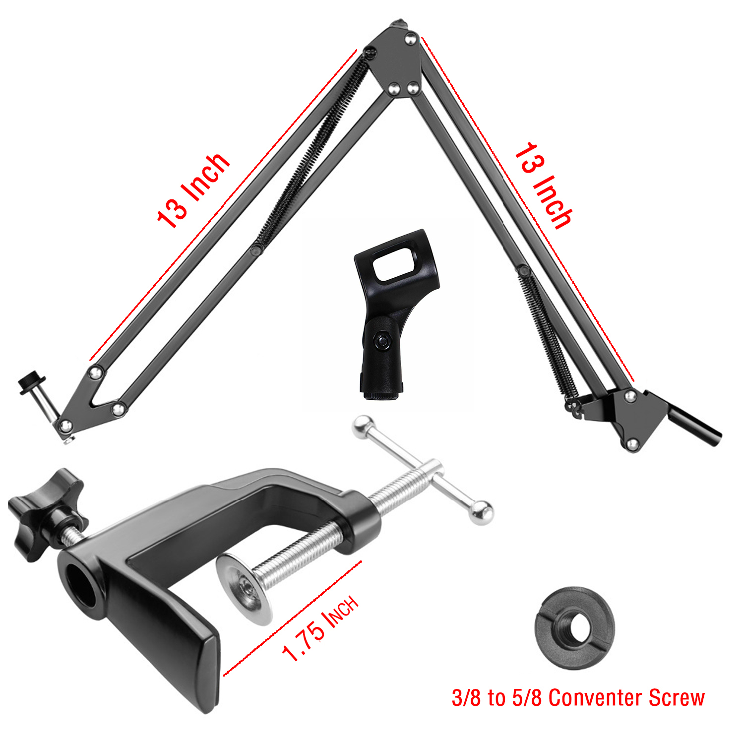 Boytone BT-30ST Adjustable Microphone Arm Suspension Boom Scissor Arm Stand, with 3/8\" to 5/8\" Screw Adapter