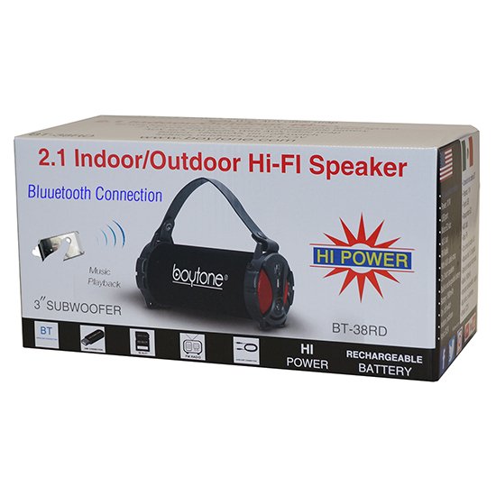 Boytone BT-38RD Portable Bluetooth Indoor/Outdoor Speaker 2.1 Hi-Fi Cylinder Loud Speaker with Built-in 2x3 Sub