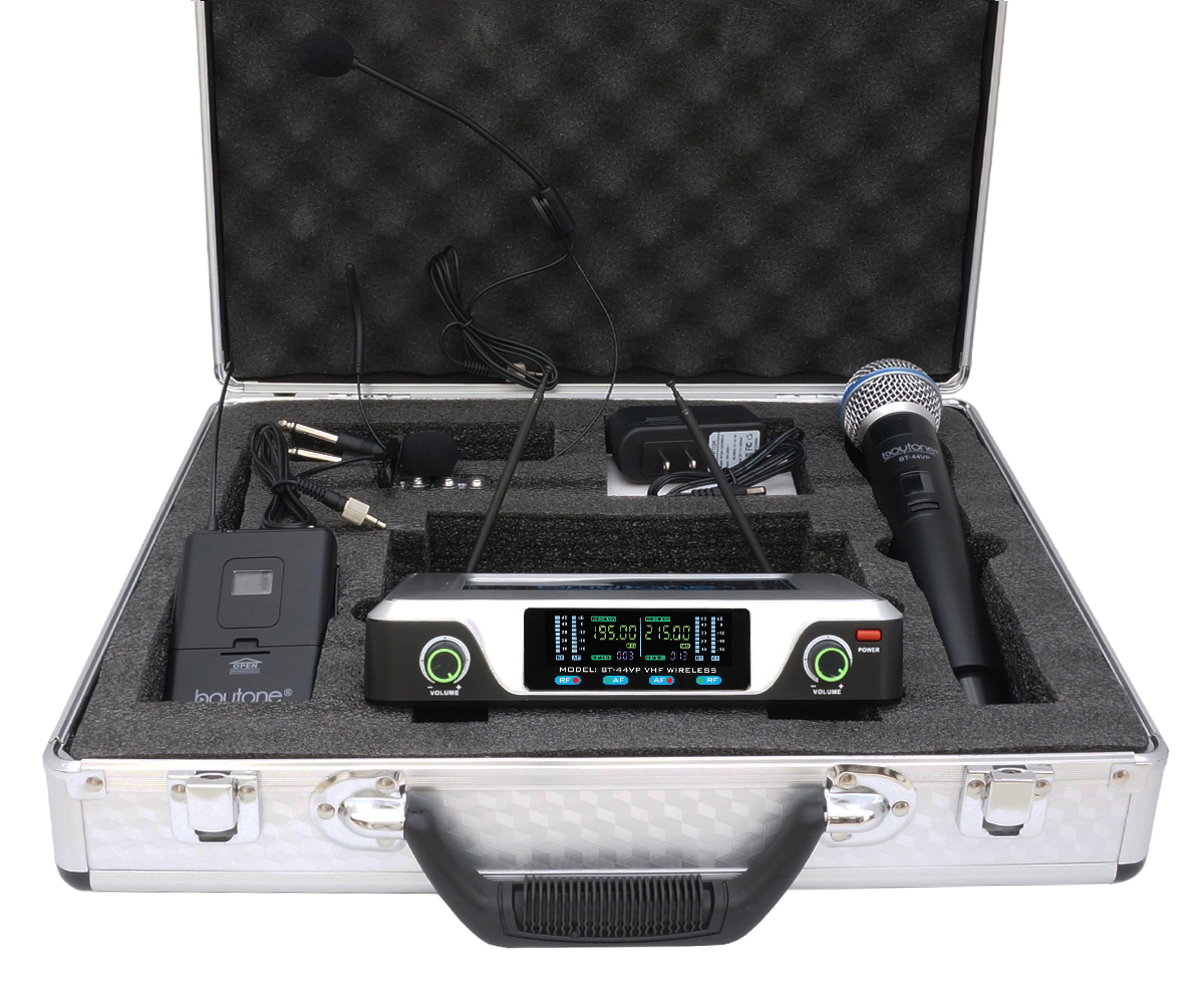 Boytone BT-44VP Dual Digital Channel Wireless Microphone plus Headset Mic Set System - VHF Fixed Frequency