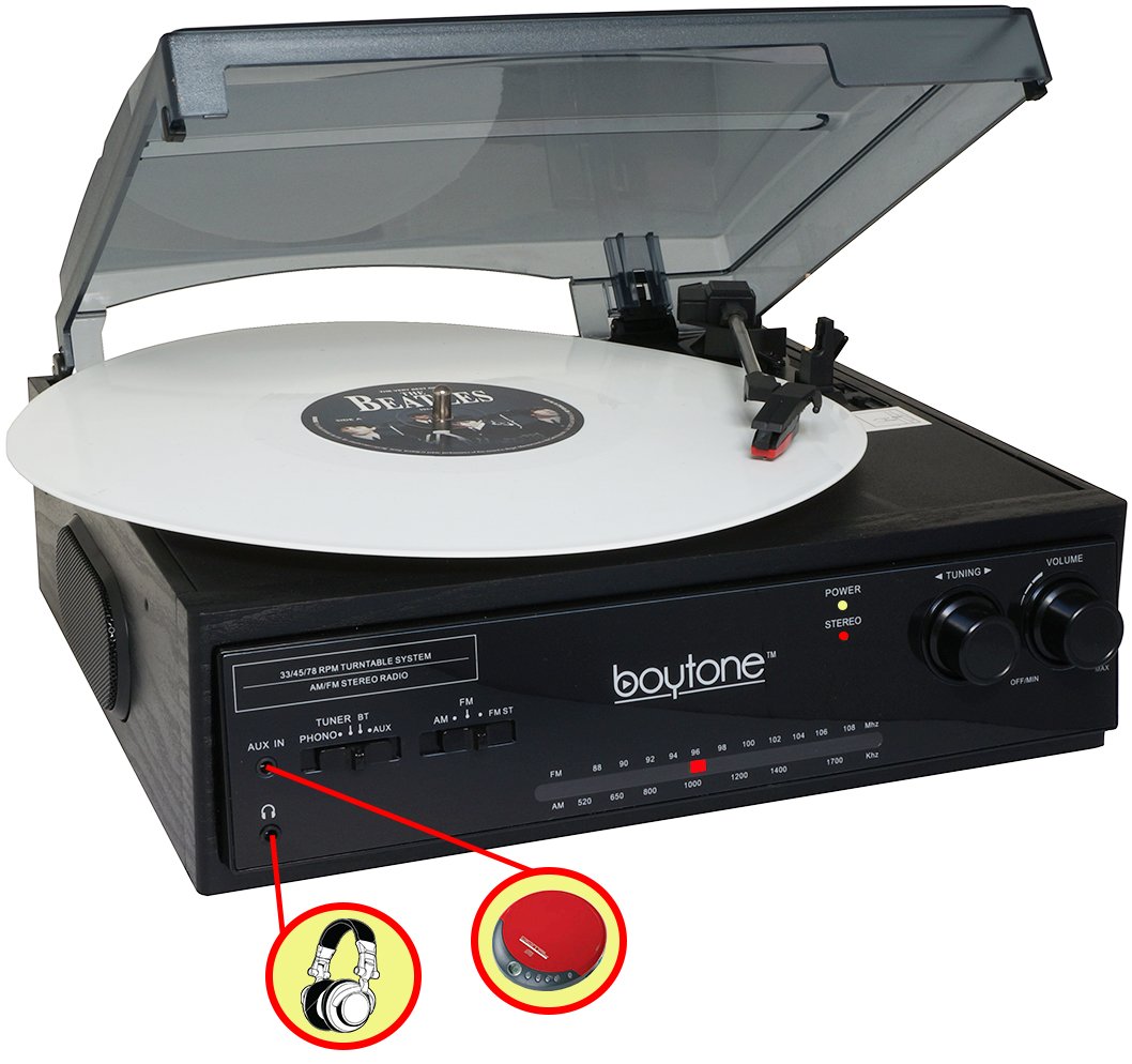 Boytone BT-13B with Bluetooth Connection 3-Speed Stereo Turntable Belt Drive 33/45/7