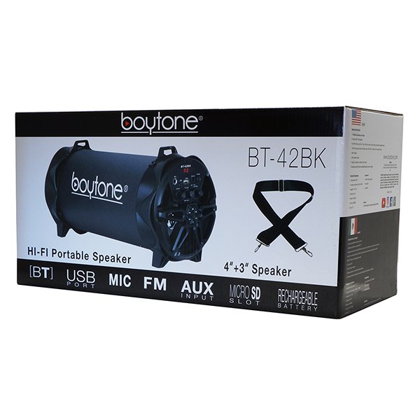 Boytone BT-42BK Portable Bluetooth Indoor/Outdoor 2.1 Hi-Fi Cylinder Loud Speaker with Built-in 4\" + 3